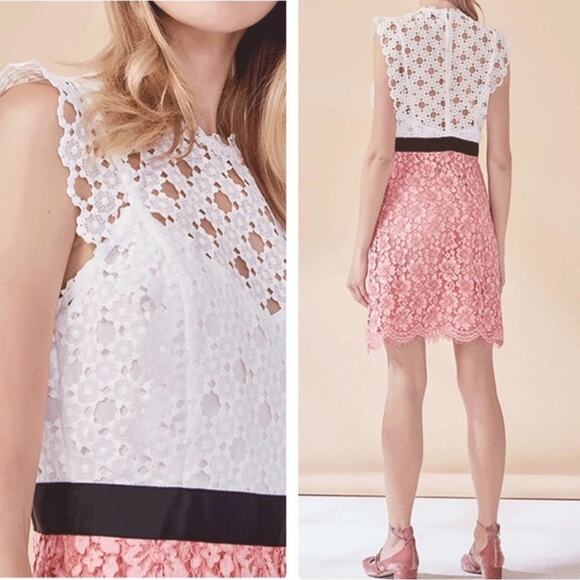 SANDRO PARIS Gab Floral-Lace Pattern Dress Pink White - Picture 1 of 16